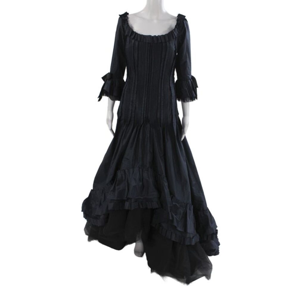 Oscar de la Renta Women Maxi Dress Black Silk Square Neck 3/4 Sleeve Size 8